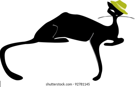 cartoon vector image of black cat isolated on white