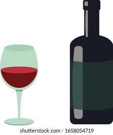 Imagen vectorial de la botella y un vaso de vino tinto 