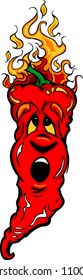 Cartoon Vector Image of a Concerned Flaming Hot Red Chili Pepper