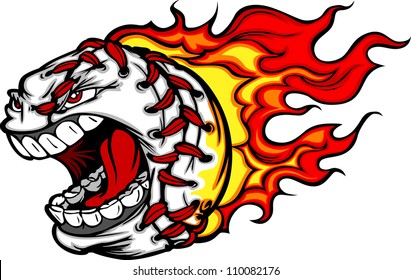 Cartoon Vector Image of a Flaming Baseball with Angry Face