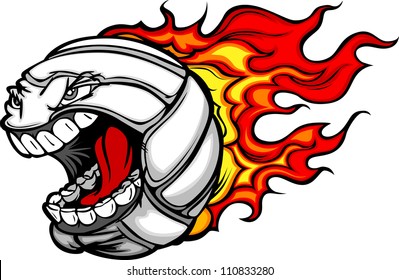 Cartoon Vector Image of a Flaming Volleyball Ball with Angry Face