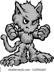 Cartoon Vector Image of a Halloween Werewolf Monster with Hands in Fists