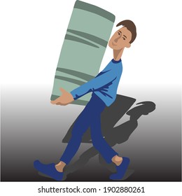 Imagen vectorial de caricatura de un hombre de mano. El hombre lleva algo.