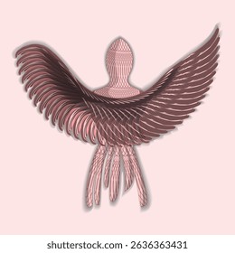 Cartoon vector image Hawk Flying with Outstretched Wings in back view