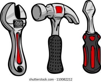 Cartoon Vector Image of Home Repair Tools Hammer, Wrench and Screwdriver