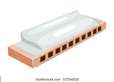 Cartoon Vector image of a musical instrument - harmonica on a white background. Stock vector illustration