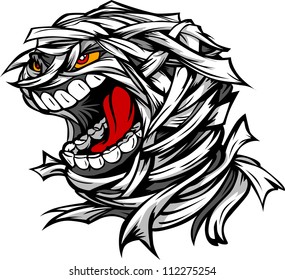 Cartoon Vector Image of a Scary Screaming Halloween Monster Mummy Head