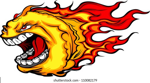 Cartoon Vector Image of a Screaming Burning Fire Ball with Flames