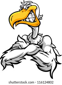 Cartoon Vector Image of a Sneering Seagull or Pelican Mascot with Crossed Arms