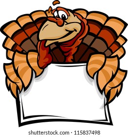Cartoon Vector Image of a Thanksgiving Holiday Turkey Holding a Sign