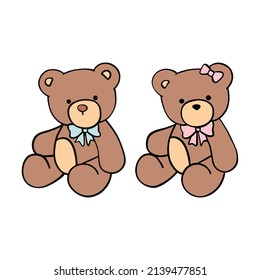 cartoon vector image of two cute teddy bears on a white background