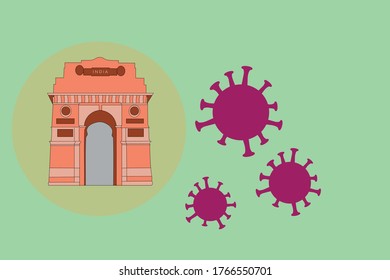 A Cartoon Vector Of The India Gate In Delhi During Covid Pandemic