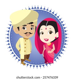 cartoon vector indian bride & groom