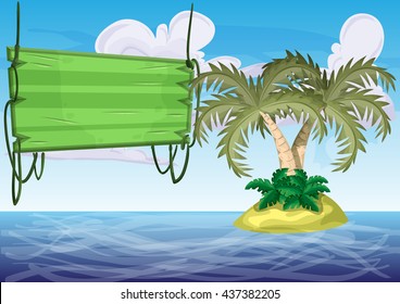 cartoon vector island with separated layers for game and animation, game design asset