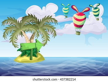 cartoon vector island with separated layers for game and animation, game design asset
