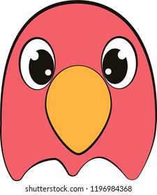 Cartoon vector isolated face of red parrot bird for child mask. On white background.