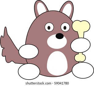 Cartoon vector isolated illustration of dog with a bone- toy