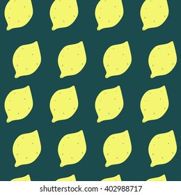 Cartoon vector isolated lemons on dark green background pattern