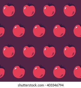 Cartoon vector  isolated tomatoes on purple background pattern