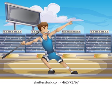 Cartoon vector javelin sport with separated layers for game and animation, game design asset