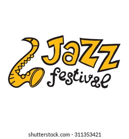 Cartoon vector jazz music festival logotype. For poster and print.