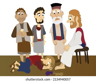 Cartoon Vector Of Jesus And Woman Anointing His Feet With Oil