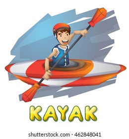 Cartoon vector kayak sport with separated layers for game and animation, game design asset