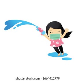 cartoon vector kid holding gun water enjoy with Thailand water festival, Songkran Bangkok.