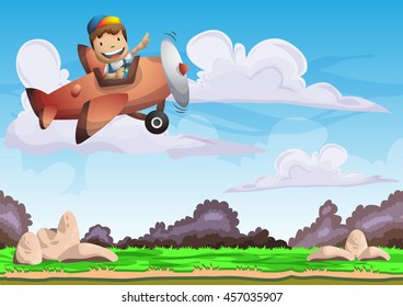 Cartoon vector kid on a plane background with separated layers for game and animation, game design asset