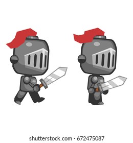 Cartoon vector knight in armor walking animation frames