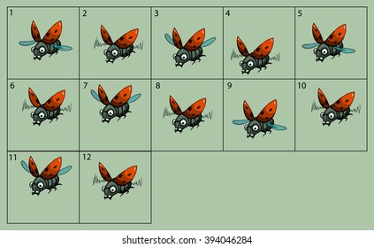 cartoon vector ladybird animation fly. Game icon funny flying insect. Vector design for app user interface.