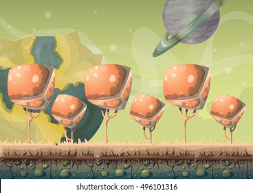 cartoon vector landscape with meteor background with separated layers for game art and animation design asset in 2d graphic
