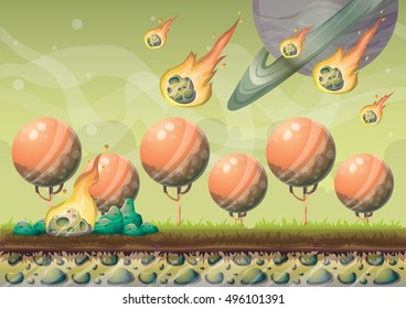 cartoon vector landscape with meteor background with separated layers for game art and animation design asset in 2d graphic