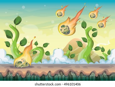 cartoon vector landscape with meteor background with separated layers for game art and animation game design asset in 2d graphic