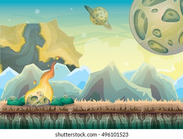 cartoon vector landscape with meteor background with separated layers for game art and animation design asset in 2d graphic