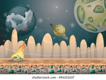 cartoon vector landscape with meteor background with separated layers for game art and animation design asset in 2d graphic