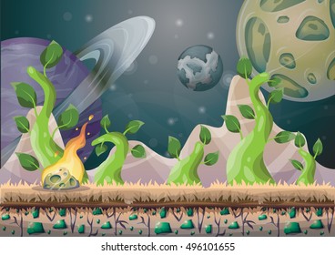 cartoon vector landscape with meteor background with separated layers for game art and animation design asset in 2d graphic