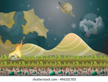cartoon vector landscape with meteor background with separated layers for game art and animation design asset in 2d graphic