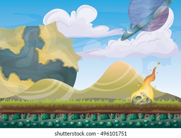 cartoon vector landscape with meteor background with separated layers for game art and animation design asset in 2d graphic