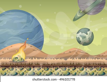 cartoon vector landscape with meteor background with separated layers for game art and animation design asset in 2d graphic