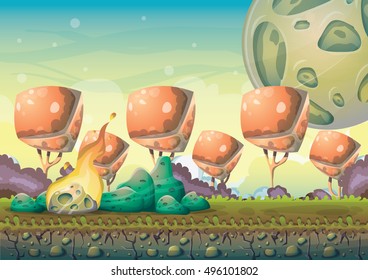 cartoon vector landscape with meteor background with separated layers for game art and animation design asset in 2d graphic