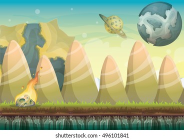 cartoon vector landscape with meteor background with separated layers for game art and animation design asset in 2d graphic