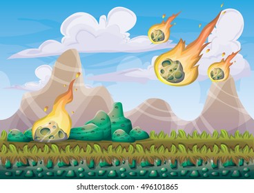 cartoon vector landscape with meteor background with separated layers for game art and animation design asset in 2d graphic