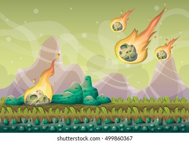 cartoon vector landscape with meteor background with separated layers for game art and animation game design asset in 2d graphic