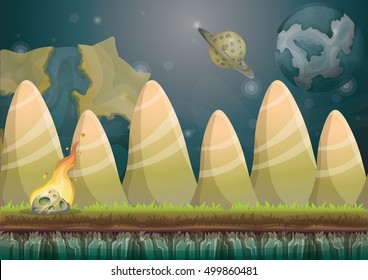 cartoon vector landscape with meteor background with separated layers for game art and animation game design asset in 2d graphic