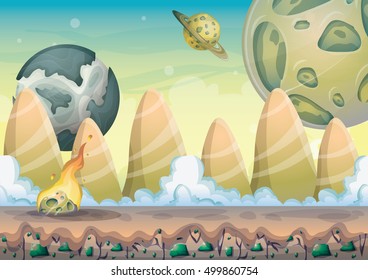 cartoon vector landscape with meteor background with separated layers for game art and animation game design asset in 2d graphic