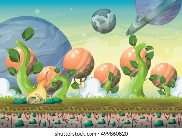 cartoon vector landscape with meteor background with separated layers for game art and animation game design asset in 2d graphic