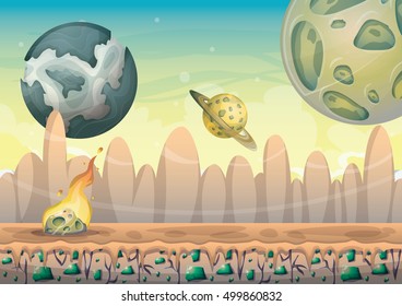 cartoon vector landscape with meteor background with separated layers for game art and animation game design asset in 2d graphic
