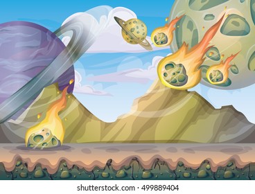 cartoon vector landscape with meteor background with separated layers for game art and animation game design asset in 2d graphic