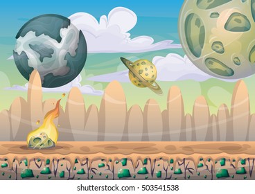 cartoon vector landscape with meteor background with separated layers for game art and animation game design asset in 2d graphic